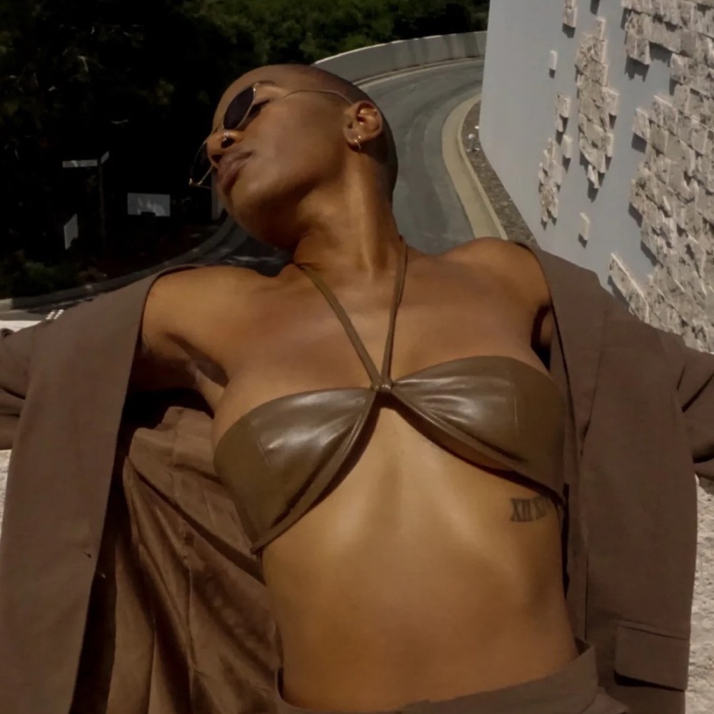 Faux leather brown top